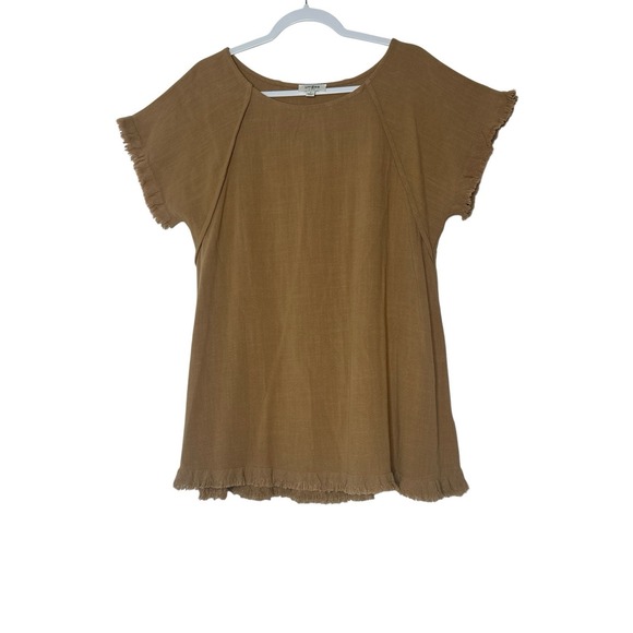 Umgee Top Women's Small Camel Linen Blend Short Sleeve Oversized Classic Beach - Picture 8 of 10